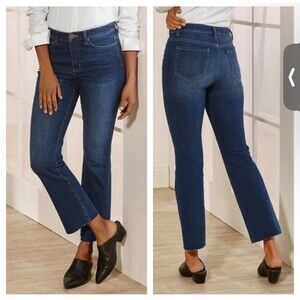 Soft Surroundings Womens Size 10P The Ultimate Cropped Bootcut Jeans Ripple Wash